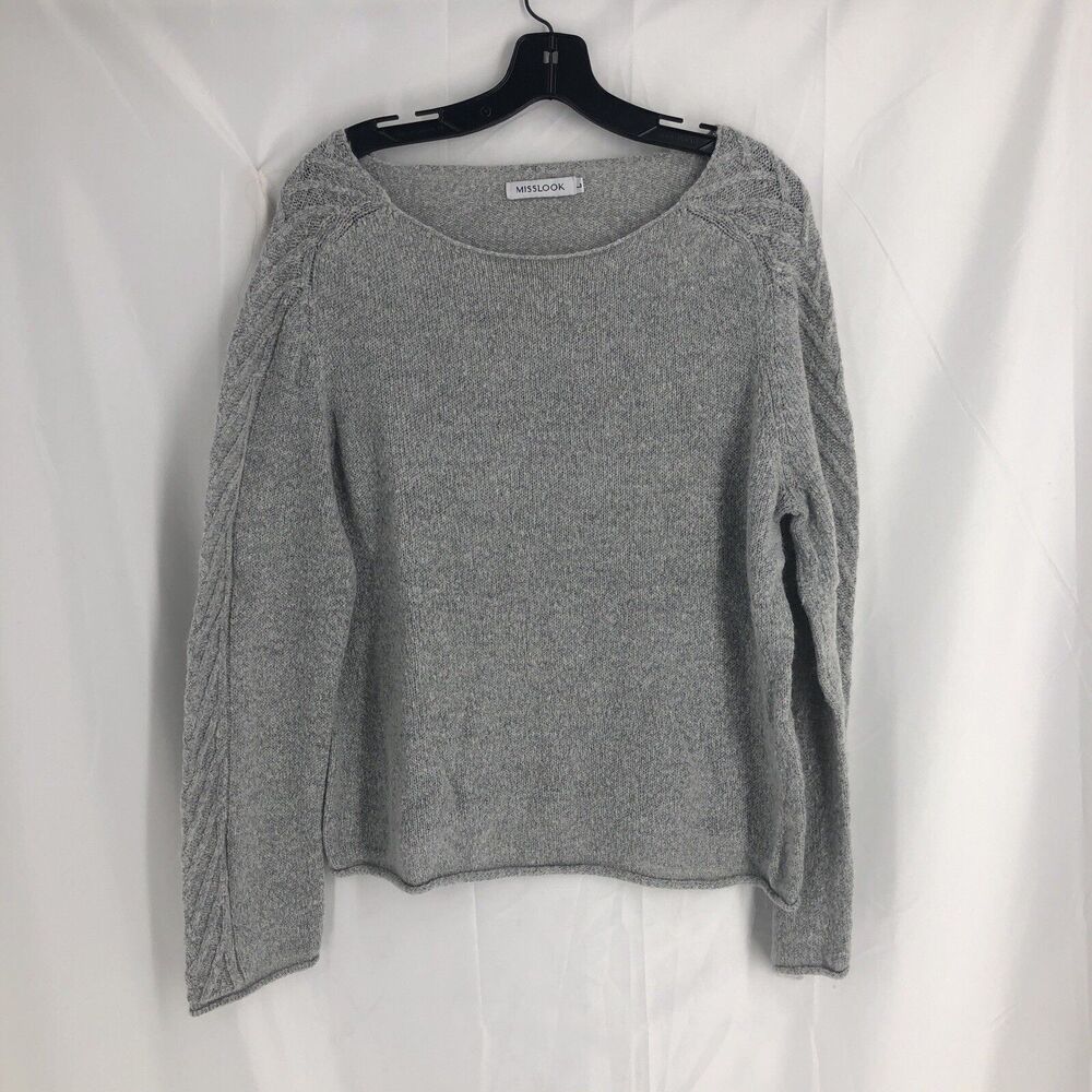 MissLook Knit Pullover Sweater Long Sleeve Gray Crew Neck Size-large